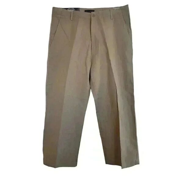 Banana Republic Men's Tan Linen/Cotton Dawson Flat Front Relaxed Leg Lower Waist - Picture 3 of 12